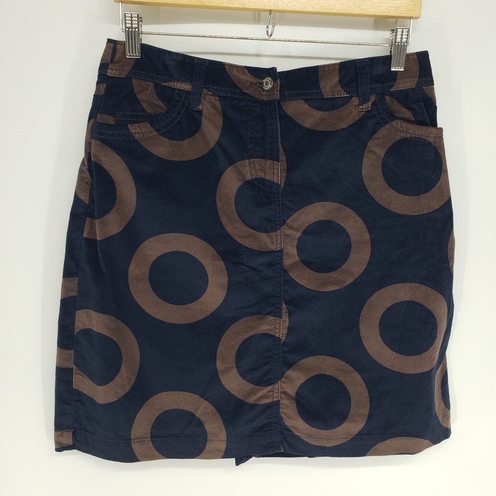 Boden Velvet Geometric Circle Print Mini Skirt 12L 12 Long Black Brown Mod WG298